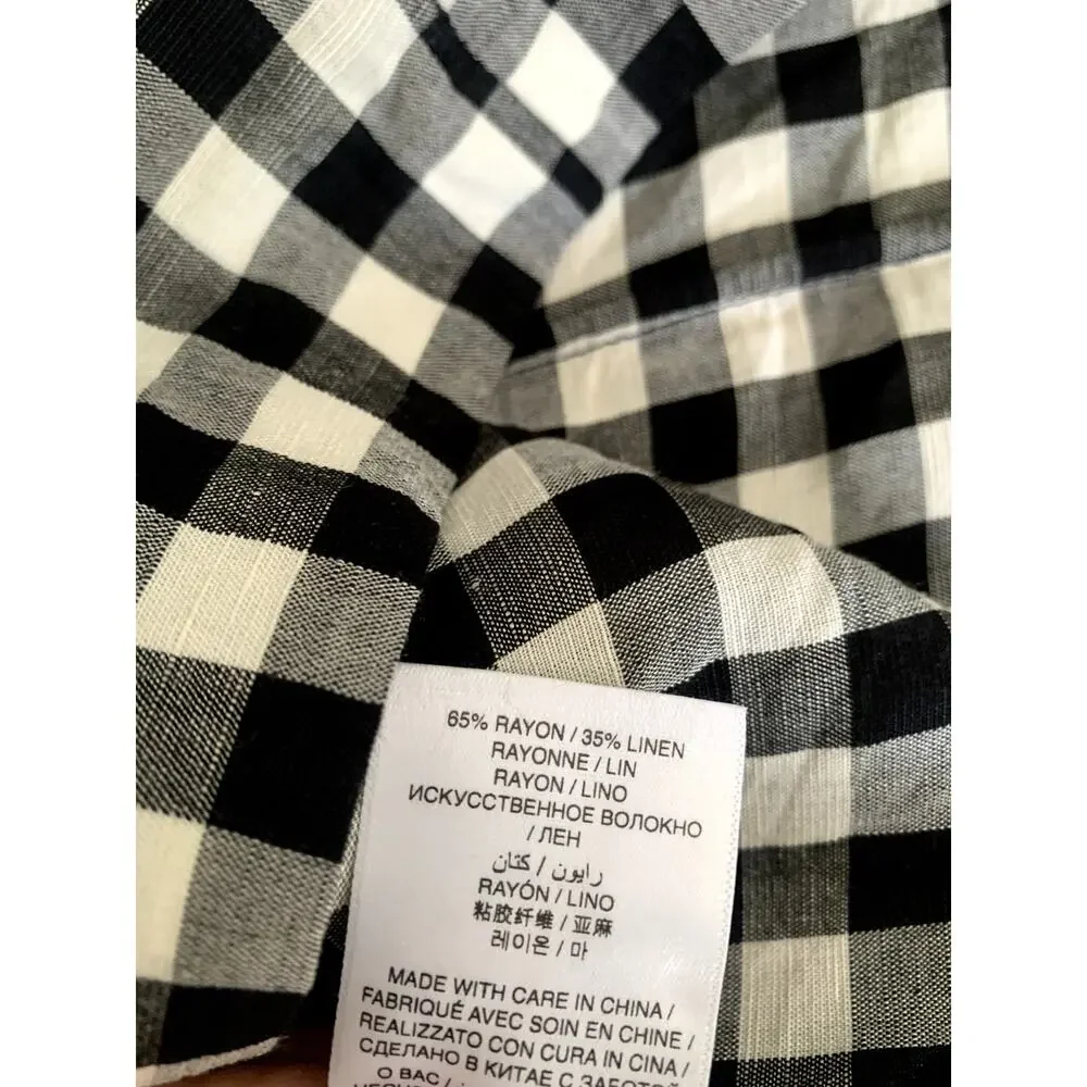 Doen Hayden Linen Button Boatneck Sleeveless Top Black Marilyn Gingham White - Picture 13 of 14